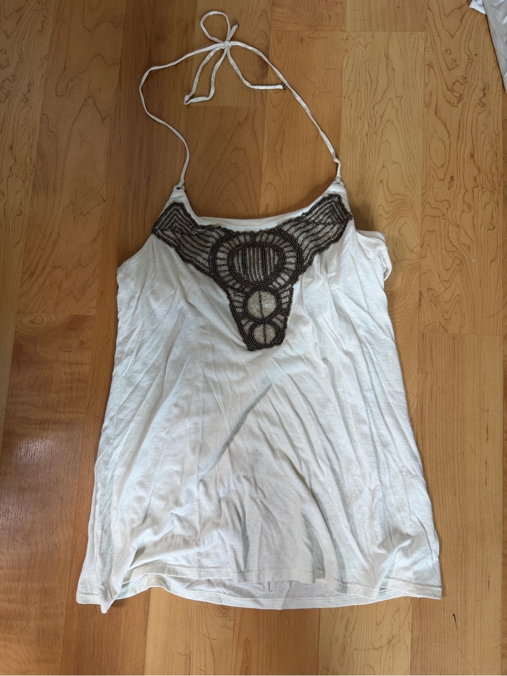 White Tank Top with Brown Beads